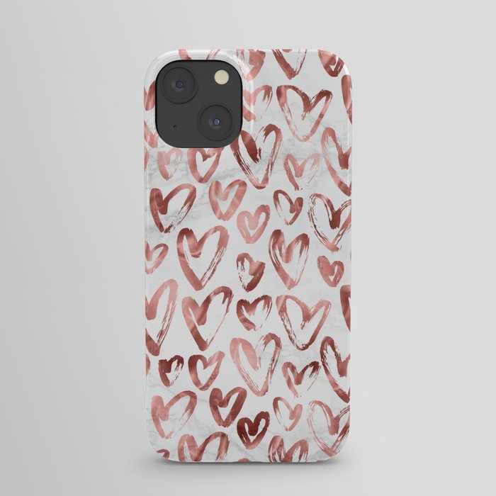 Rose Gold Love Hearts on Marble iPhone Case