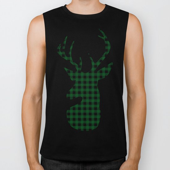 Elegant Green Plaid Deer Design Biker Tank