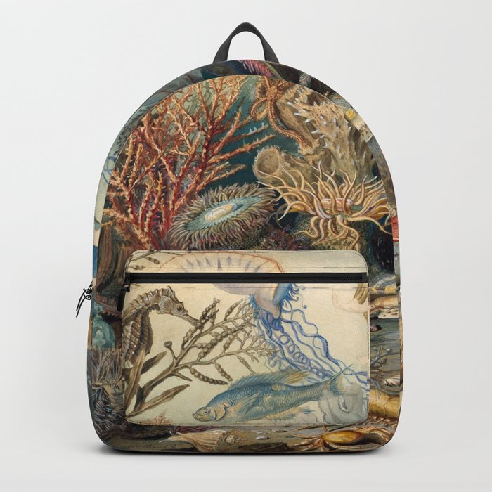 Ocean Life by James M Sommerville 1859 Funky Quirky Cute Cozy Boho Maximalism Maximalist Backpack