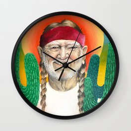 Willie Nelson Sunset Cactus Painting Wall Clock