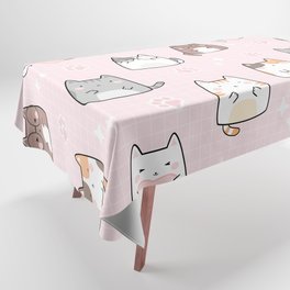 Pink Kawaii Cute Cats Pattern Tablecloth