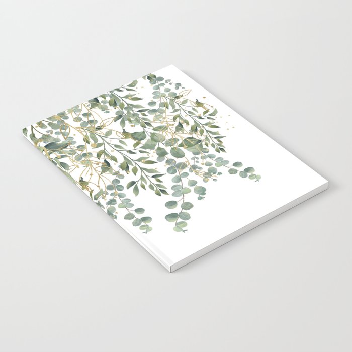 Gold And Green Eucalyptus Leaves Notebook