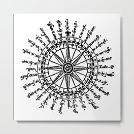 A Mariners Compass. The Seaman's Secrets. Metal Print | Windrose, Direction, Compass, Mariner, Navigation, Nautical, Seaman, Vintage, Black and White, Drawing 