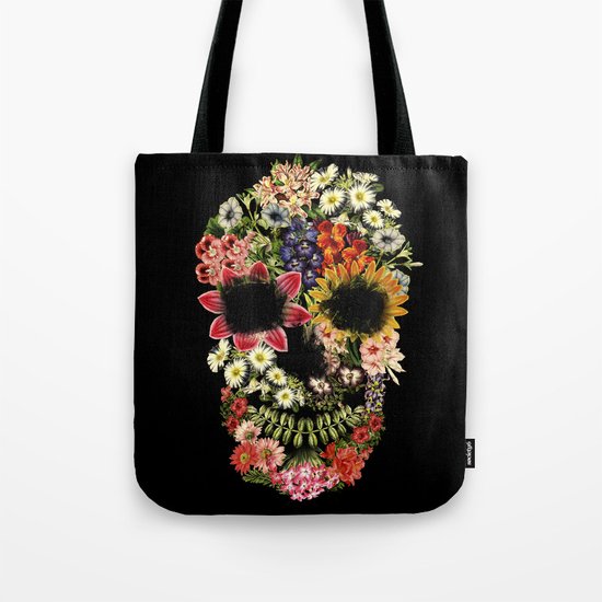 Floral Skull Vintage Black Tote Bag