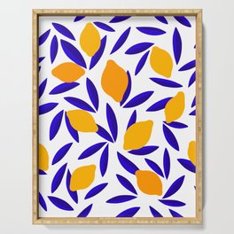 Blue and yellow Lemon Summery Pattern Serving Tray