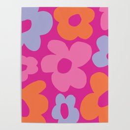 60s 70s Hippie Flowers Pinky Poster