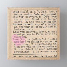Love Dictionary Page With Sketchy Pink Heart Framed Mini Art Print