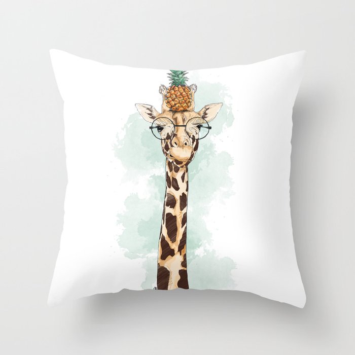 Intelectual Giraffe with a pineapple on head Throw Pillow