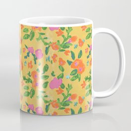 Yellow Grunge Floral Pattern Coffee Mug