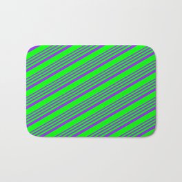 [ Thumbnail: Purple & Lime Colored Pattern of Stripes Bath Mat ]