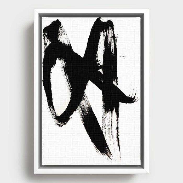 Brushstroke 2 - simple black and white Framed Canvas
