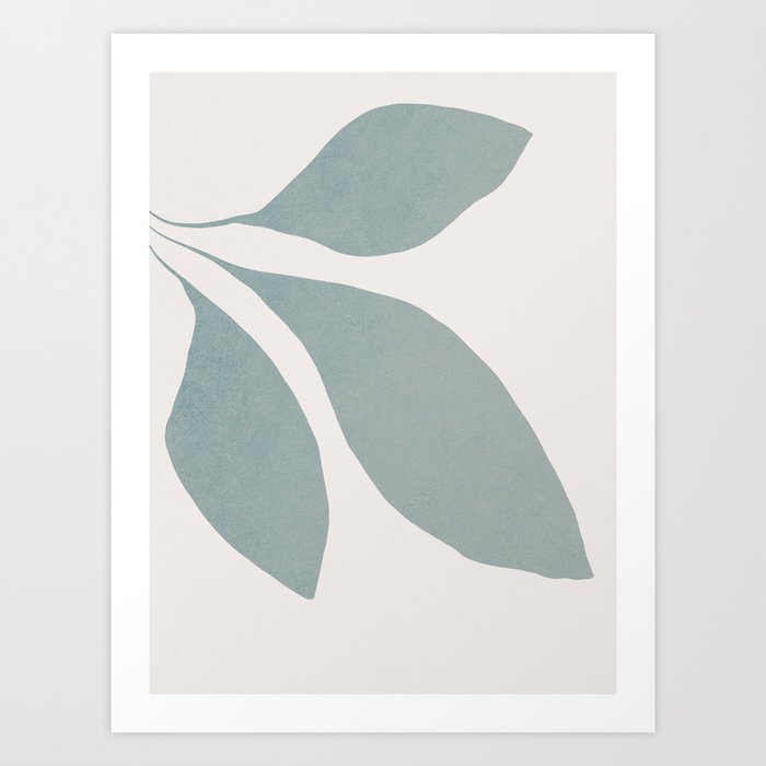 Minimal leaf - line-art 2.1 Pastel green on stone Art Print