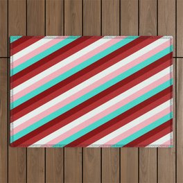[ Thumbnail: Light Pink, Turquoise, Maroon, Red, and Mint Cream Colored Lined/Striped Pattern Outdoor Rug ]