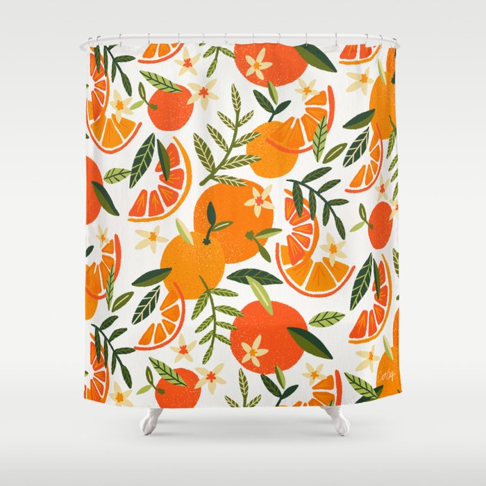 Orange Blooms – White Palette Shower Curtain