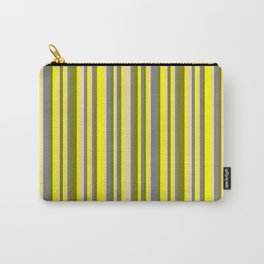 [ Thumbnail: Green, Yellow, Tan & Grey Colored Lined/Striped Pattern Carry-All Pouch ]