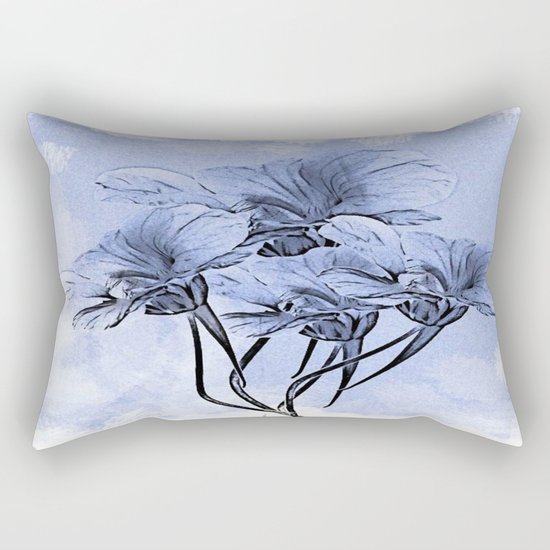 Painterly Blue Floral Rectangular Pillow