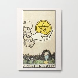 ACE OF PENTACLES / WHITE Metal Print