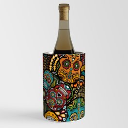 Ancient Colorful Psychedelic Mexican Skulls - Gift for Skeleton Art Lovers Wine Chiller