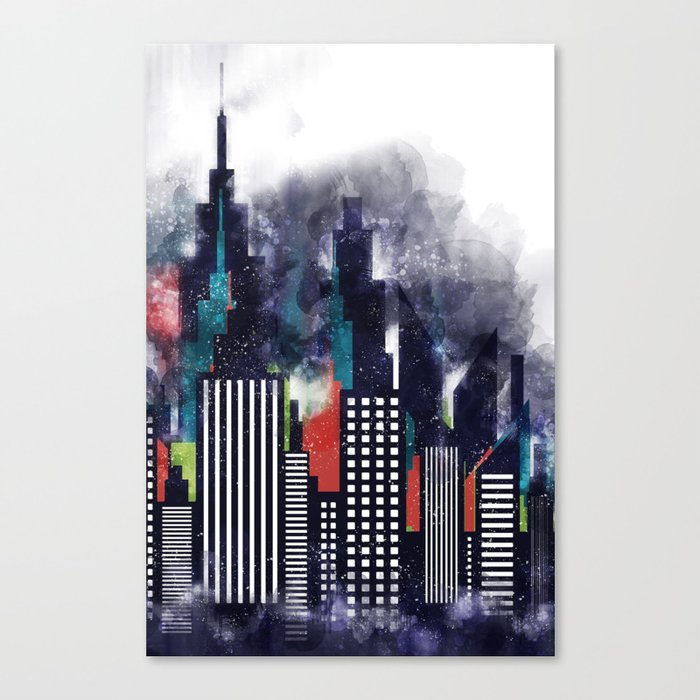 Colorful City Buildings And Skysers In Watercolor New York Skyline Wall Art Poster Decor Nyc Canvas Print By My House Society6 - Nyc Wall Art Canvas