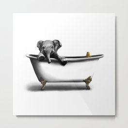 Elephant in Bath Metal Print