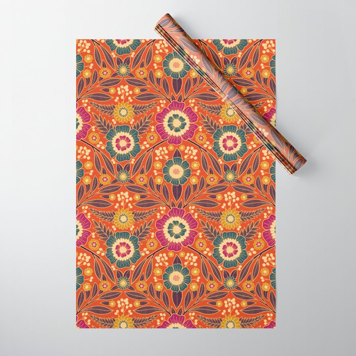 Colorful Boho Floral Pattern Wrapping Paper by Beth Norton