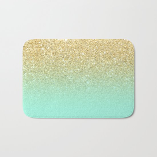 Modern gold ombre mint green block Bath Mat