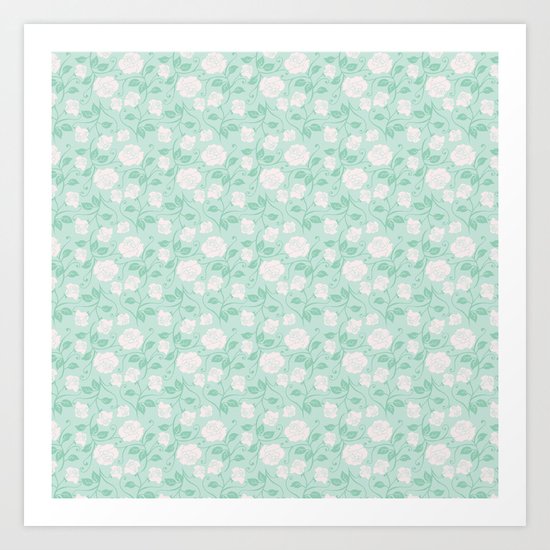Romantic Vintage Roses - Mint Art Print