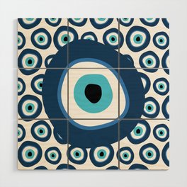 Superimposed Blue Evil Eye Pattern Wood Wall Art