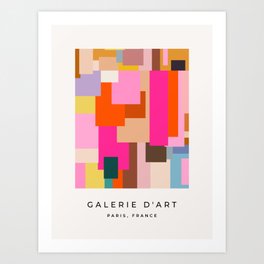 Color Block Print Pink Geometric Retro Wall Art Mid Century Modern Pattern Abstract Art Print