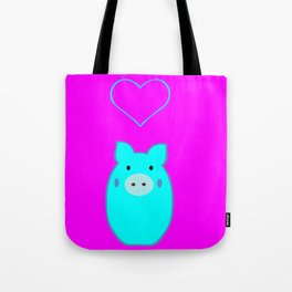 Blue Pig in Love Tote Bag