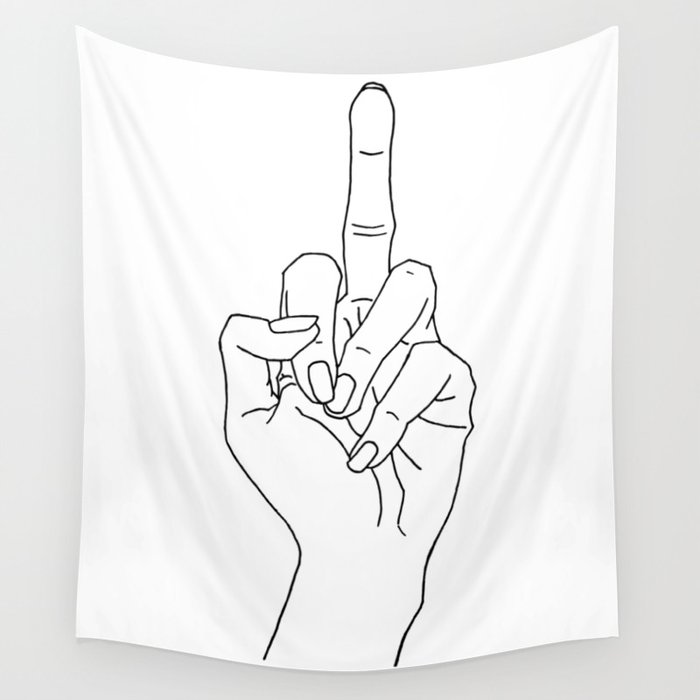 Minimal Drawing Of A Hand Showing The Middle Finger Wall Tapestry By Tiriri08 Society6
