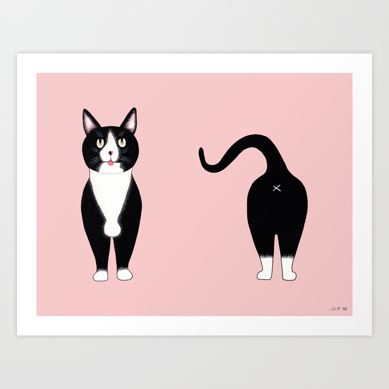 Black And White Cat Art Print By Barbarascorner Society6