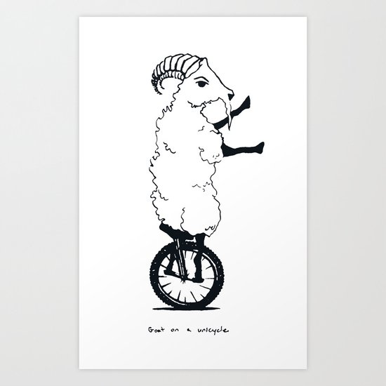 Goat on a Unicycle (labeled) Art Print
