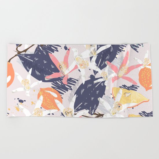 Tropical lemons. Trendy print Beach Towel