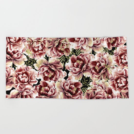 Vintage Flowers At Night #society6 Beach Towel