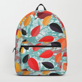 Autumn Birch Leaves on Marbled background Backpack | Nature, Pattern, Vector, Orange, Graphicdesign, Birchleaves, Leaves, Blue, Digital, Gold 