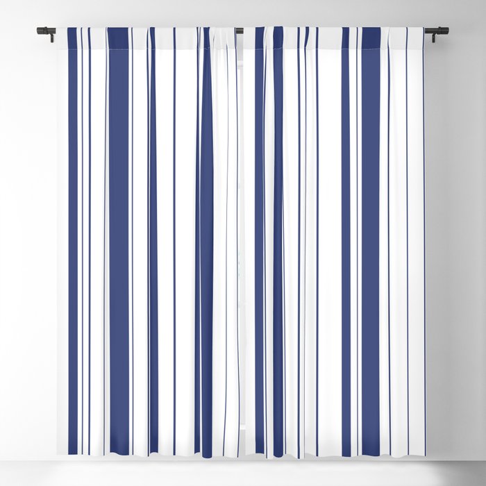 Minimalist Era - White & Indigo Blue Stripe Asymmetrical Blackout Curtain