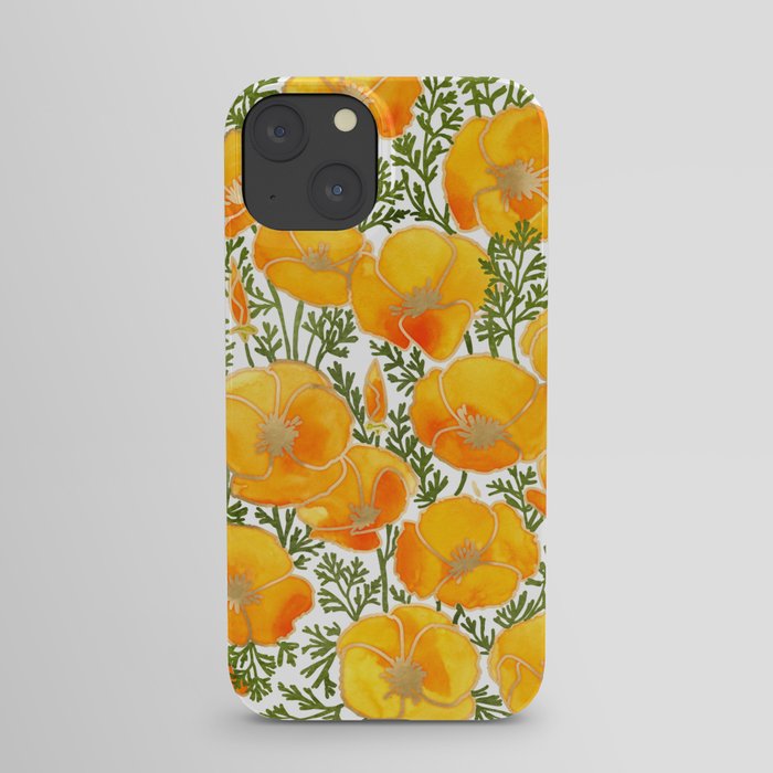 Gold watercolor California poppies iPhone Case