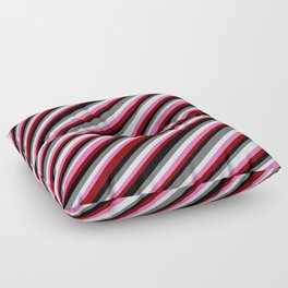 [ Thumbnail: Colorful Dim Gray, Light Cyan, Hot Pink, Maroon & Black Colored Striped/Lined Pattern Floor Pillow ]