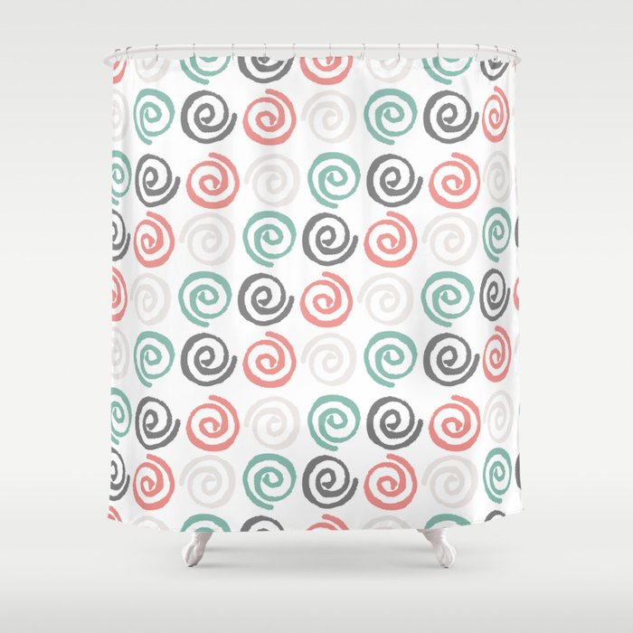 Modern Coral Teal Watercolor Swirls Pattern Shower Curtain By