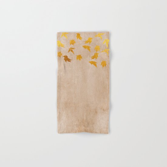 Gold leaves on grunge background - Autumn Sparkle Glitter design #Society6 Hand & Bath Towel