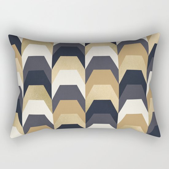 Stacks of Gold and Navy Rectangular Pillow