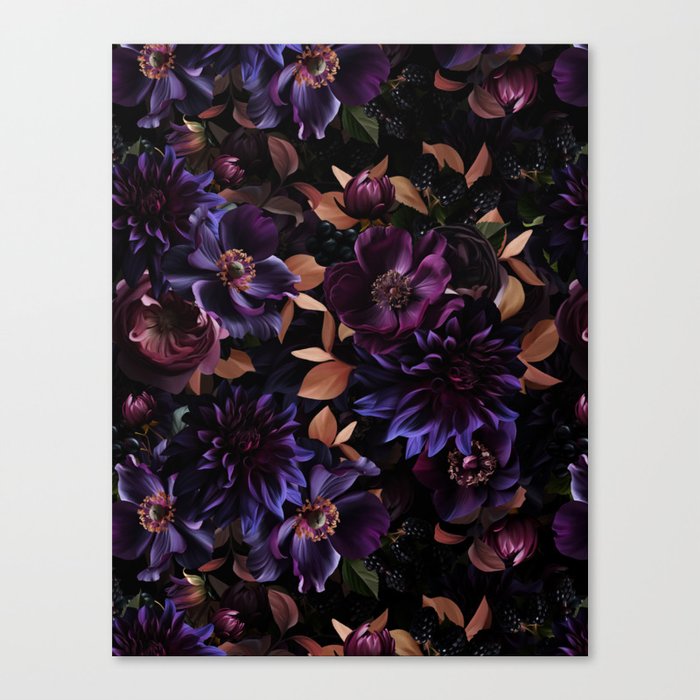 Purple And Gold Midnight Flower Garden Canvas Print