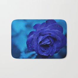 Blue Rose With Rain Drops Bath Mat | Flora, Rosoideae, Bloom, Rosids, Blue, Floral, Leaves, Romance, Fresh, Rosaceae 