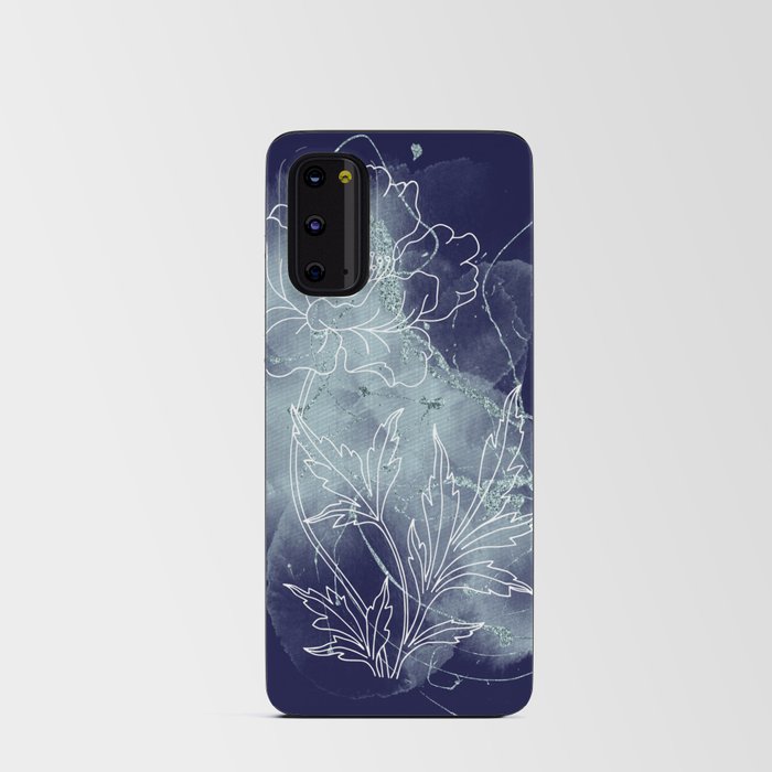 Dark Blue Floral Flower Watercolor Android Card Case