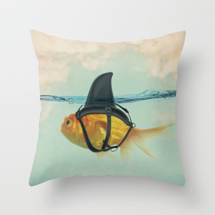 Goldfish with a Shark Fin Throw Pillow