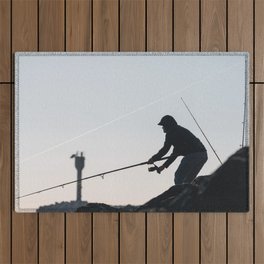 Jetty fishing silhouette  Outdoor Rug