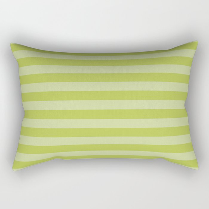 Avocado Green Horizontal Summer Cabana Beach Picnic Stripes Rectangular Pillow