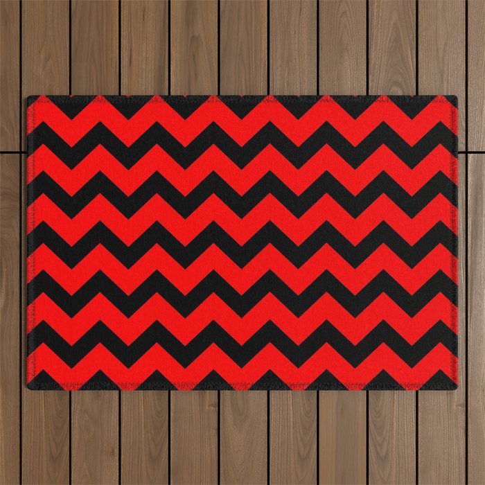 Chevron (Black & Classic Red Pattern) Outdoor Rug