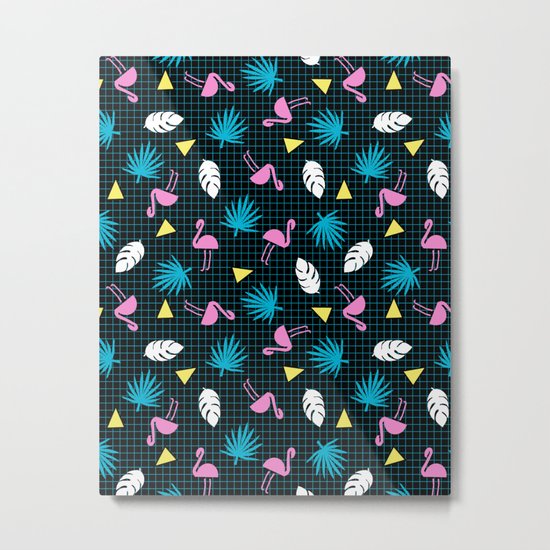 Sketchy - memphis wacka design throwback neon 1980s 80s style retro pattern grid flamingo tropical Metal Print